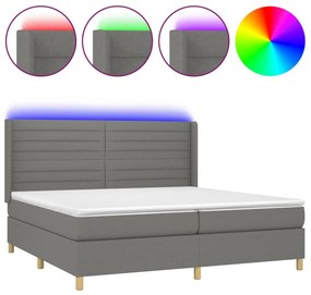 vidaXL Κρεβάτι Boxspring με Στρώμα &amp; LED Σκ.Γκρι 200x200εκ. Υφασμάτινο