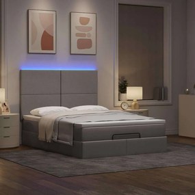 vidaXL Οθωμανικό κρεβάτι με στρώμα &amp; LEDs τεφρόχρουν χρώμα Ύφασμα