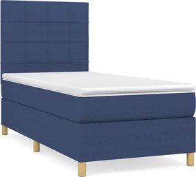 vidaXL Κρεβάτι Boxspring με Στρώμα Μπλε 100 x 200 εκ. Υφασμάτινο