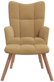 vidaXL Πολυθρόνα Relax Καφέ Βελούδινη με Σκαμπό