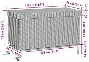 κουτί αποθήκευσης κήπου με ρόδες μαύρο 110x55x73 cm - Μαύρο