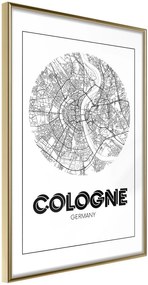 Αφίσα - City Map: Cologne (Round) - 30x45 - Χρυσό - Χωρίς πασπαρτού