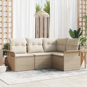 vidaXL Σετ Καναπέ Κήπου με μαξιλάρι 4 pcs Μπεζ Πολυ ράταν