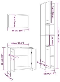 vidaXL Σετ Επίπλων Μπάνιου 3 Τεμαχίων Γκρι Sonoma Επεξεργασμένο Ξύλο