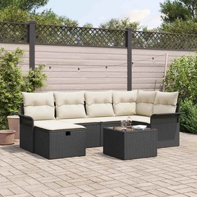 vidaXL Σετ Καναπέ Κήπου 7 pcs Μαύρο και κρεμ 242.5 x 132.5 x 85 εκ.