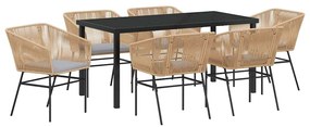 vidaXL Σέτ φαγητού για κήπο 7 pcs Καφέ Πολυ ράταν