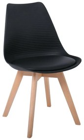 MARTIN STRIPE Καρέκλα Ξύλινο Πόδι, PP Μαύρο -  49x56x82cm