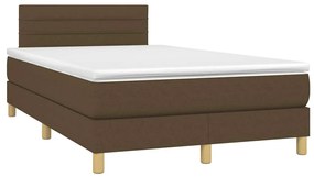 vidaXL Κρεβάτι Boxspring με Στρώμα & LED Σκ.Καφέ 120x190εκ. Υφασμάτινο