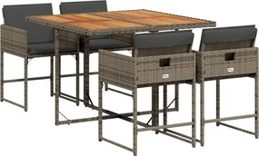 vidaXL Σετ Τραπεζαρίας Κήπου 5 τεμ. Γκρι Συνθ. Ρατάν με Μαξιλάρια