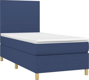 vidaXL Κρεβάτι Boxspring με Στρώμα Μπλε 90x190 εκ.Υφασμάτινο