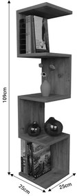 Ραφιέρα τοίχου Zigzag pakoworld oak-ανθρακί μελαμίνης 25x25x109εκ