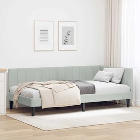 vidaXL Κρεβάτι Γωνίας με κεφαλάρι Ανοιχτό γκρι 90 x 190 cm Βελούδο