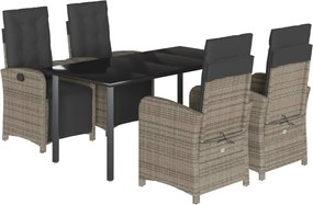vidaXL Σετ Τραπεζαρίας Κήπου 5 τεμ. Γκρι Συνθ. Ρατάν με Μαξιλάρια