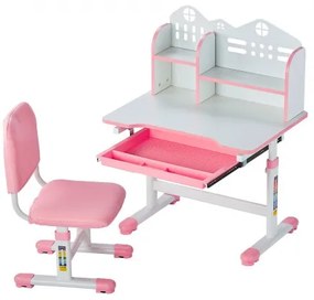VEVOR Kids Study Chair and Desk with Bookshelf &amp; Drawer Adjustable Height Pink