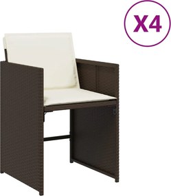 vidaXL Καρέκλες Κήπου 4 τεμ. Καφέ Συνθ. Ρατάν Μαξιλάρια