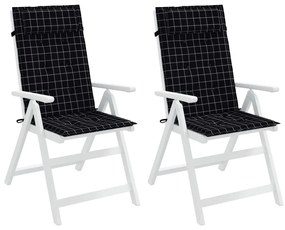 Μαξιλάρια Καρέκλας με Ψηλή Πλάτη 2 τεμ Μαύρα Καρό Ύφασμα Oxford - Μαύρο