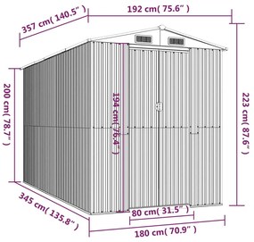 Αποθήκη Κήπου Ανθρακί 192x357x223 εκ. Γαλβανισμένο Ατσάλι	 - Ανθρακί