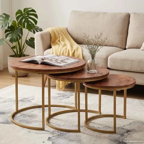 vidaXL Τραπεζάκια Καφέ Στερεών 3 pcs Μασίφ ξύλο μάνγκο και χάλυβας