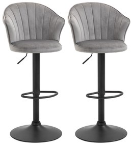 Σετ 2 σκαμπό μπαρ περιστρεφόμενα σκαμπό μπαρ με πλάτη, βελούδινο ύφασμα, ρυθμιζόμενο ύψος, χωρίς μπράτσα, γκρι, 54 x 56 x 91-111 cm