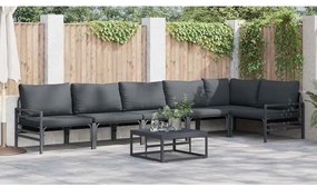 vidaXL Σετ Καναπέ Κήπου με μαξιλάρι 7 pcs Μαύρο Ατσάλι