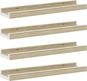 vidaXL Ράφια Τοίχου 4 τεμ. Λευκό και Sonoma Δρυς 40 x 9 x 3 εκ.