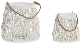 Κηροπήγιο Home ESPRIT Λευκό Ξύλο Κρυστάλλινο 35 x 35 x 32 cm (x2)