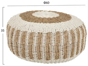 Πουφ Σκαμπό Saroni Seagrass σε Φυσικό-Λευκό Χρώμα Φ60x35 Υ Εκ.