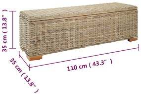 vidaXL Κουτί Αποθήκευσης 110 εκ. Φυσικό Ρατάν Kubu & Μασίφ Μαόνι