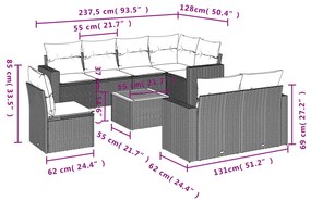 vidaXL Σαλόνι Κήπου Σετ 9 τεμ. Μπεζ Συνθετικό Ρατάν με Μαξιλάρια