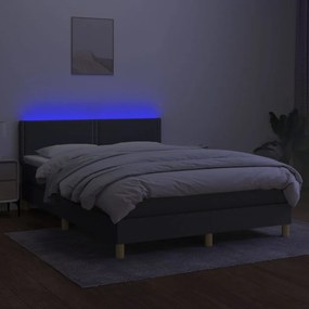 vidaXL Κρεβάτι Boxspring με Στρώμα &amp; LED Σκ.Γκρι 140x190 εκ Υφασμάτινο