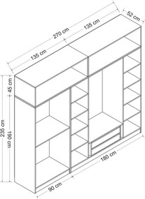 Εξαφυλλη Ντουλαπα Λευκο KALEO 52x270x255