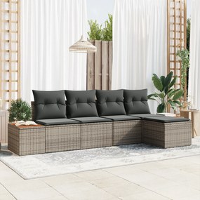 vidaXL σετ καναπέ κήπου 5 τμχ με μαξιλάρια γκρι poly rattan acacia