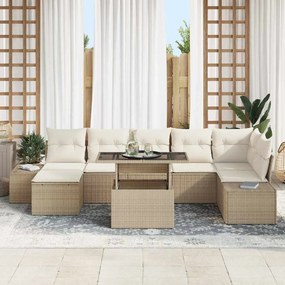 vidaXL Σετ Καναπέ Κήπου με αποθήκευση 8 pcs Μπεζ Πολυ ράταν