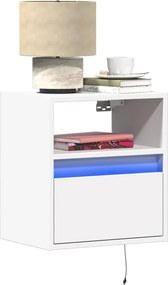 vidaXL Κομοδίνο Επιτοίχιο με Φώτα LED Λευκό
