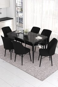 Extendable Dining Table &amp; Chairs Set (7 Pieces) Eva - Black Marble, Black Black Marble
Black