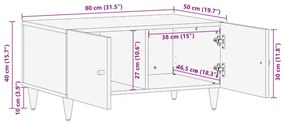 Τραπεζάκι Σαλονιού 80 x 50 x 40 εκ. από Μασίφ Ξύλο Μάνγκο - Καφέ