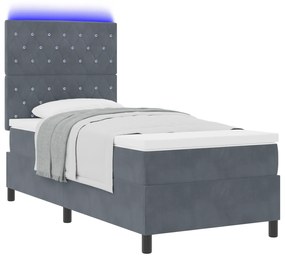 vidaXL Κρεβάτι με Στρώμα & LED Σκούρο Γκρι 90x200 εκ Βελούδο