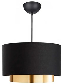 GloboStar® BASIL 204-0174 Μοντέρνο Κρεμαστό Φωτιστικό Kαπέλο Μονόφωτο 1 x E27 IP20 Μαύρο & Χρυσό Ύφασμα - Μ30 x Π30 x Υ20cm