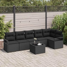 vidaXL Σετ Καναπέ Κήπου 7 pcs Μαύρο Πολυ ράταν