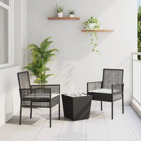 vidaXL Σετ Bistro Κήπου 3 Τεμαχίων με Μαξιλάρια Μαύρο Πολυ Ράτανα