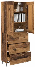 vidaXL Highboard με συρτάρι 2 pcs Παλιό Ξύλο Σύνθετο Ξύλο και Γυαλί