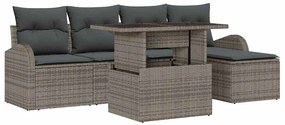 vidaXL Σετ Καναπέ Κήπου με μαξιλάρι 6 pcs Γκρι Πολυ ράταν