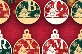 Σετ των 3 Intra απο ξύλο plywood 3mm-4mm πάχος Χριστουγεννιάτικες Μπάλες Μονόγραμμα Στολίδι Λέιζερ Δίασταση 8x8 cm INTRAFABR-81061540