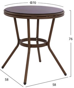 Τραπέζι MOSES Αλουμινίου Bamboo look Καφέ με Γυαλί Φ70x76Υ εκ. 70x70x76 εκ.