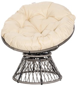Outsunny Πολυθρόνα Papasan, Πολυθρόνα Καλαθιού, Μαξιλάρι Καθίσματος, Τεχνητό Ρατάν, Περιστρεφόμενη, Μεταλλικός Σκελετός, 87 x 97 x 90 cm, Μπεζ