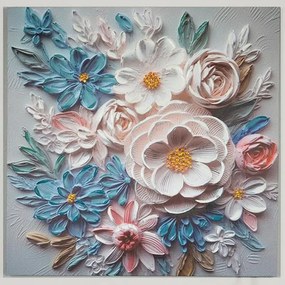 Πίνακας Καμβάς Λουλούδια 755-12121 80x2,5x80cm Pink-Multi Estheti Home Τετράγωνοι Ξύλο, Καμβάς