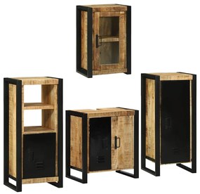 vidaXL Σετ Επίπλων Μπάνιου Επιτοίχιο 4 pcs Καφέ Στερεό ξύλο μάνγκο