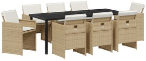 vidaXL Σετ Εξωτερικής Τραπεζαρίας 9 τεμαχίων με Μαξιλάρια Μπεζ Πολυ-Ρατάν