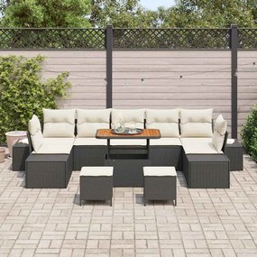 vidaXL Σετ Καναπέ Κήπου με μαξιλάρι 10 pcs Μαύρο Πολυ ράταν