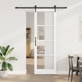 vidaXL Συρόμενη Πόρτα με Σετ Εξαρτημάτων Λευκή 78x232 εκ. Στερεό Ξύλο Πεύκου
